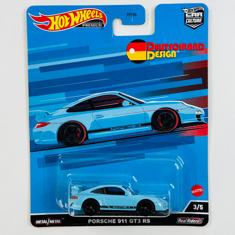 2022 Hot Wheels Premium Car Culture Deutschland Design Porsche 911 GT3 RS celeste Llantas de Goma RR