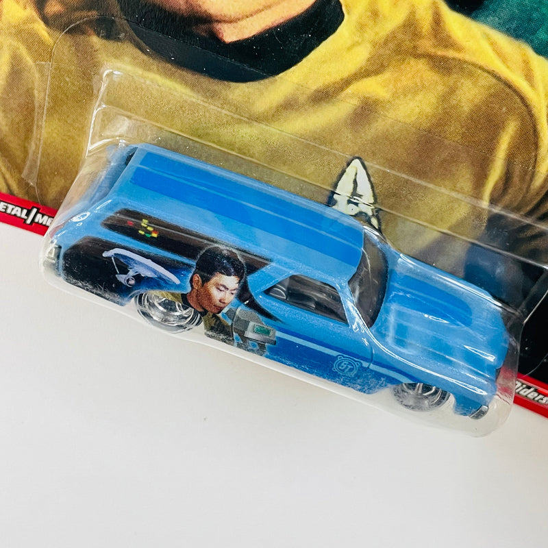 2016 Hot Wheels Premium Pop Culture Star Trek Hikaru Sulu 70 Chevrolet Chevelle Delivery azul metálico Llantas de Goma RR base ZAMAC