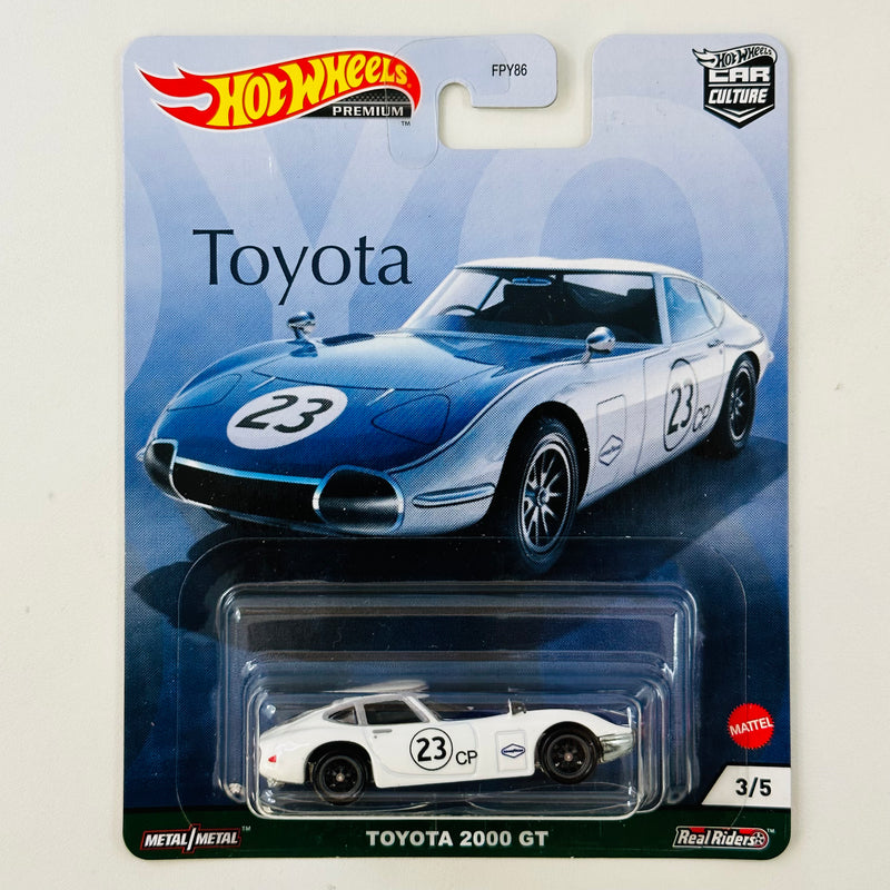 2021 Hot Wheels Premium Car Culture Toyota 2000 GT blanco Llantas de Goma RR base ZAMAC