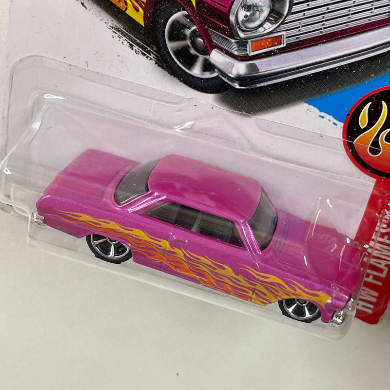 2017 Hot Wheels HW Flames 63 Chevy II rosado metálico MC5