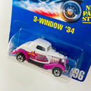 1993 Hot Wheels New Paint Style 34 Ford 3-Window 196 blanco con morado BW base ZAMAC