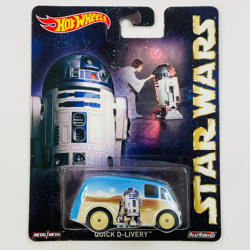 2015 Hot Wheels Premium Pop Culture Star Wars R2D2 Quick D-Livery blanco Llantas de Goma RR base ZAMAC