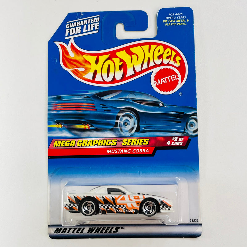 1999 Hot Wheels Mega Graphics Series Ford Mustang Cobra blanco SB