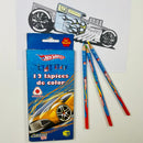 2008 Hot Wheels Artesco Merchandising Pack de 12 Lápices de Color Triangulares - Incluye Dibujo para Colorear