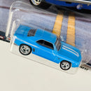 2023 Hot Wheels Premium Fast & Furious Rápidos y Furiosos 1969 Chevy Camaro azul Llantas de Goma RR base ZAMAC