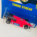 1991 Hot Wheels Speed Points Turbo Streak 104 rojo neón BW base ZAMAC