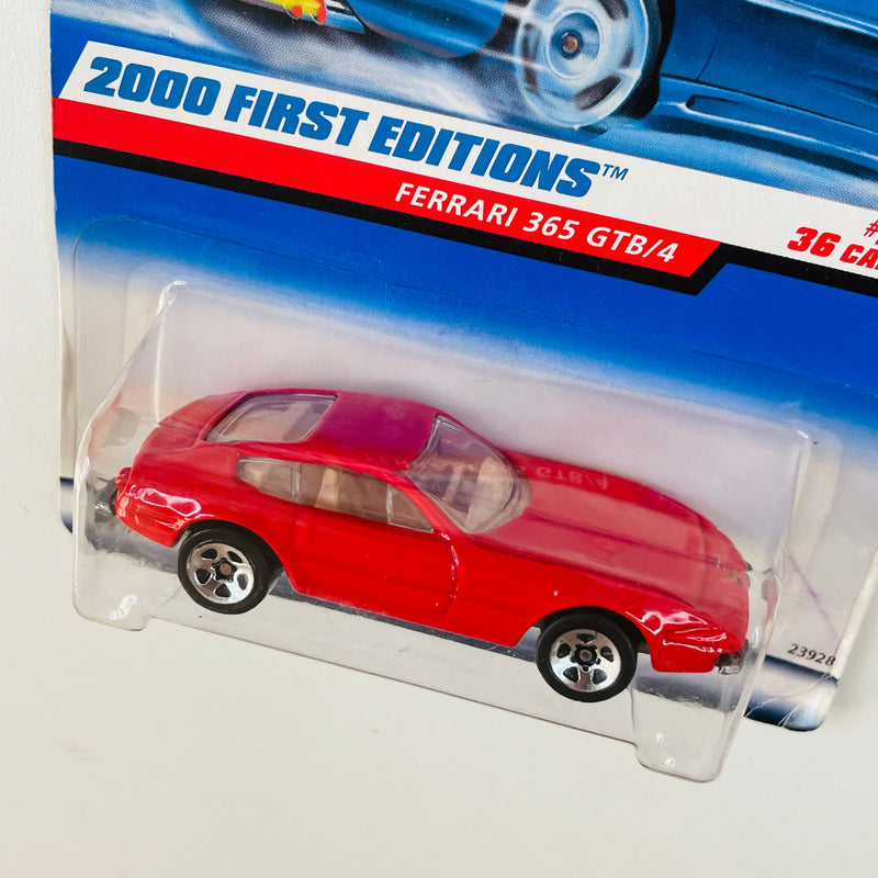 2000 Hot Wheels First Editions Ferrari 365 GTB/4 rojo 5SP base ZAMAC variante Logo Ferrari con bandera italiana