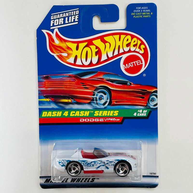 1998 Hot Wheels Dash 4 Cash Series Dodge Viper RT/10 blanco SB variante Tarjeta Auto Rojo