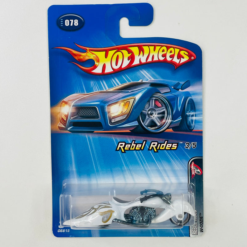 2005 Hot Wheels Rebel Rides W-Oozie 078 blanco MC3 base ZAMAC
