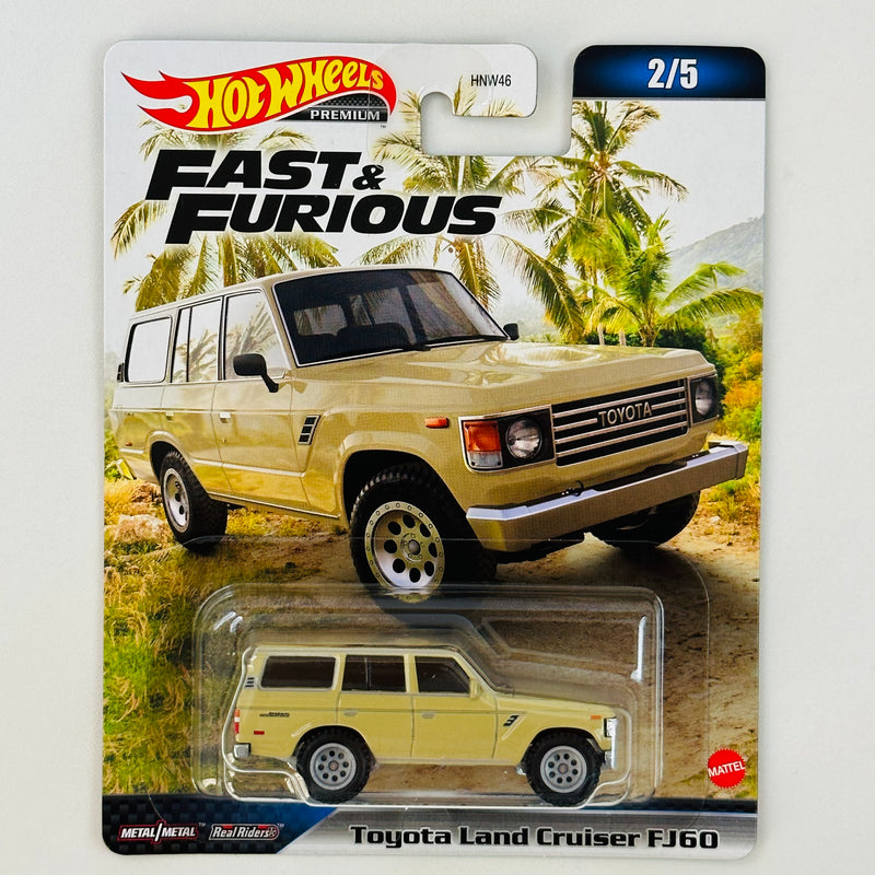 2023 Hot Wheels Premium Fast & Furious Rápidos y Furiosos Toyota Land Cruiser FJ60 beige Llantas de Goma RR base ZAMAC