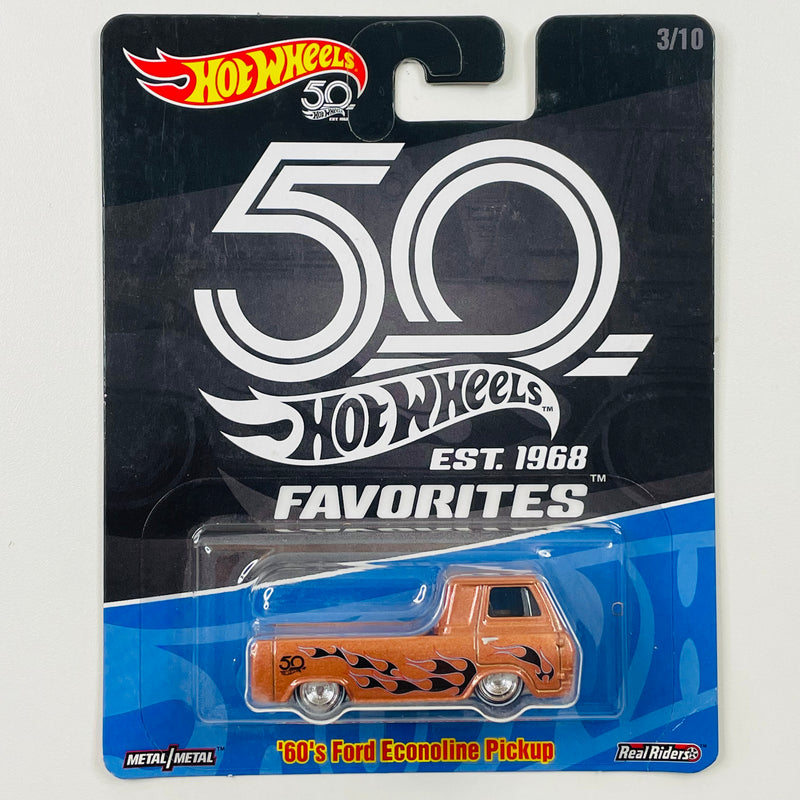 2018 Hot Wheels 50th Anniversary Favorites 60s Ford Econoline Pickup cobre metálico Llantas de Goma RR base ZAMAC