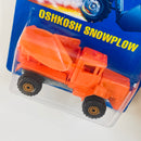 1995 Hot Wheels Oshkosh Snowplow 201 naranja CT base ZAMAC