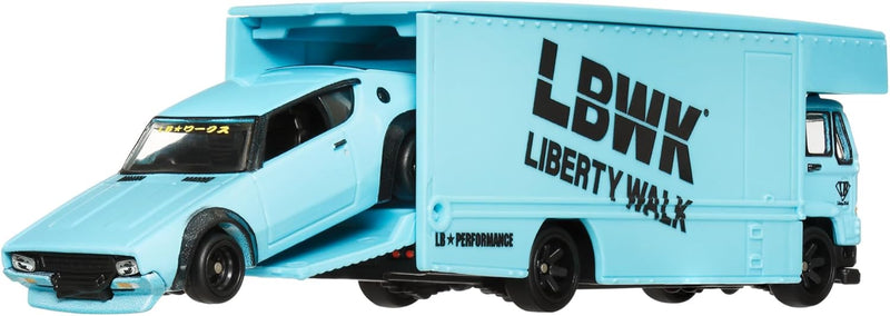 2024 Hot Wheels Premium Car Culture Team Transport Nissan Skyline 2000GT-R LBWK y camión Fleet Flyer con Llantas de Goma RR