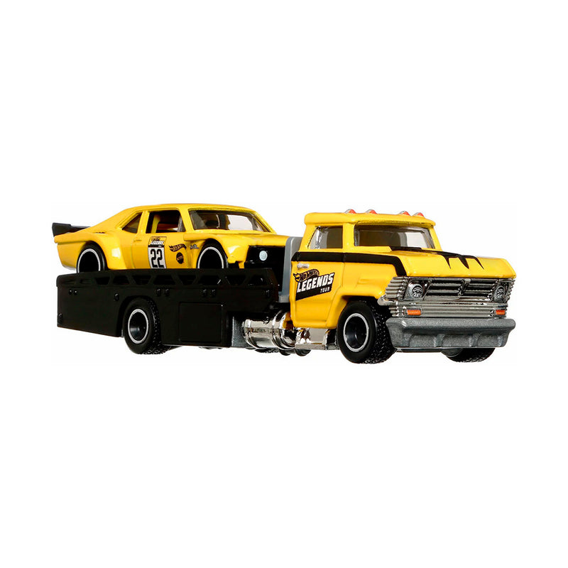 2022 Hot Wheels Premium Car Culture Team Transport Walmart Legends Tour Exclusive Custom 70 Chevy Nova y camión Horizon Hauler con Llantas de Goma RR