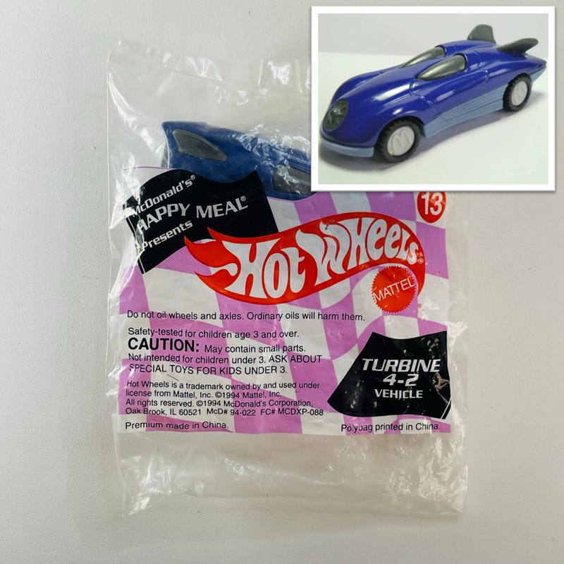 1994 Hot Wheels McDonalds Happy Meal Turbine 4-2 azul - En Bolsa Baggie