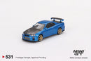 2023 Mini GT MiJo Exclusives 1:64 Limited Edition 1/7200 Nissan Skyline GT-R R34 Top Secret 531 azul bayside Llantas de Goma