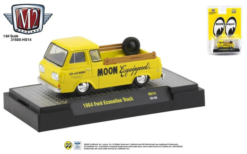 2020 M2 Machines Hobby Exclusive Limited Edition 1/8,250 Mooneyes 1964 Ford Econoline Truck HS14 amarillo Llantas de Goma