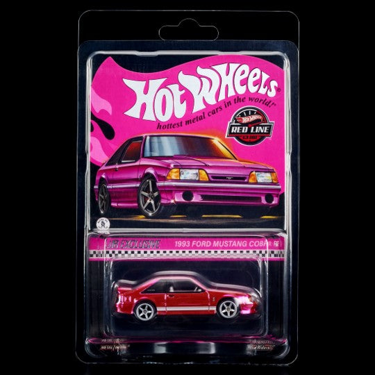 2024 Hot Wheels 24th Annual Collectors Nationals RLC Party Exclusivo Red Line Club Pink Edition 1993 Ford Mustang Cobra R rosado spectraflame Llantas de Goma RR