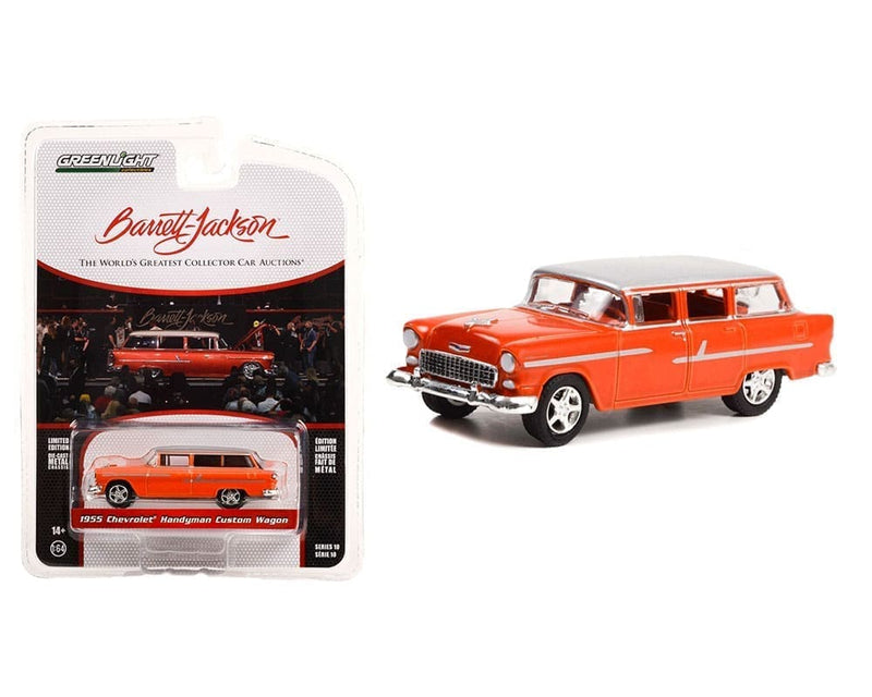 2022 Greenlight Limited Edition Barrett Jackson 1955 Chevrolet Handyman Custom Wagon naranja Llantas de Goma