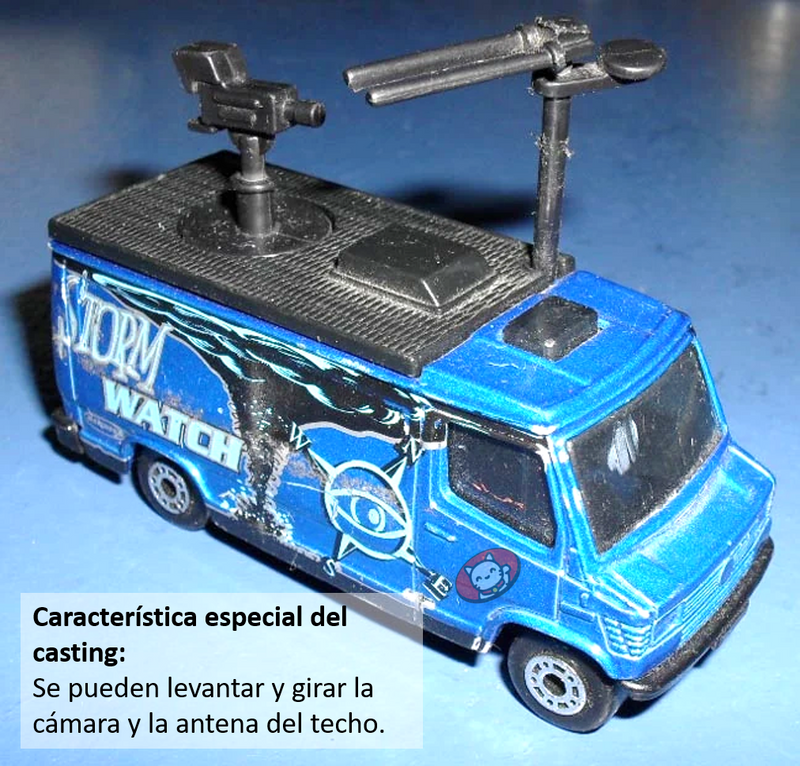 2000 Matchbox On The Road Mercedes Benz TV News Truck plata con Cámara y Antena Giratorias