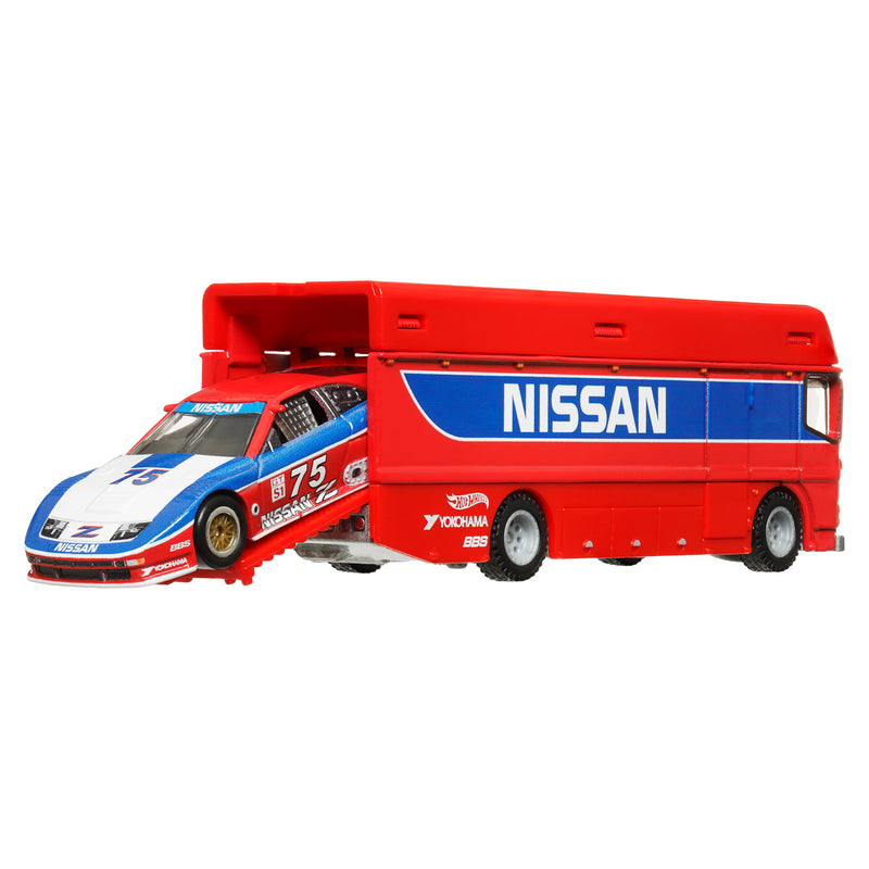 2024 Hot Wheels Premium Car Culture Team Transport 94 Nissan 300 ZX GTS y camión Euro Hauler con Llantas de Goma RR