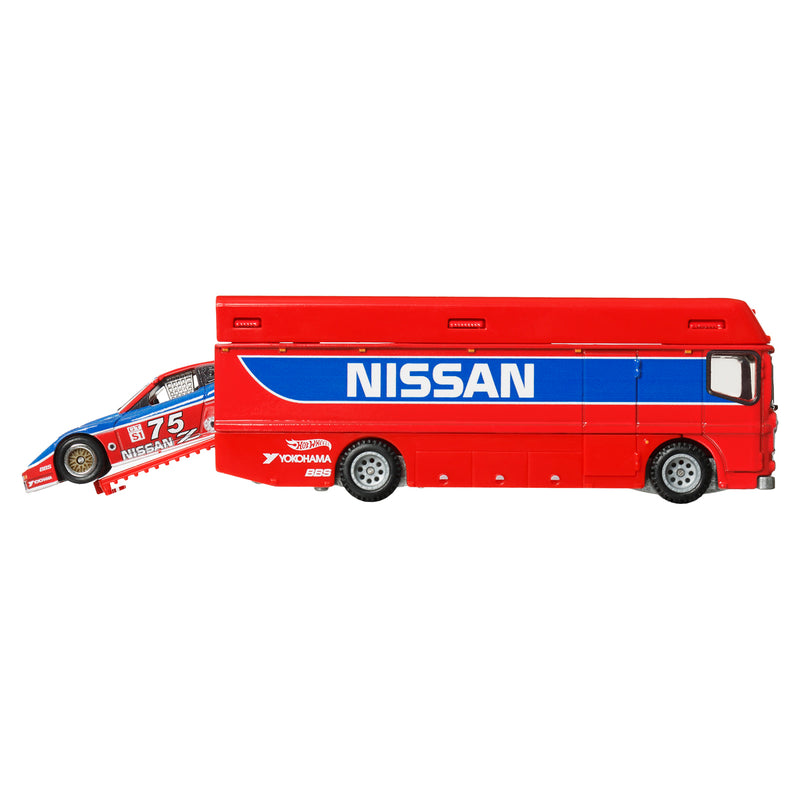 2024 Hot Wheels Premium Car Culture Team Transport 94 Nissan 300 ZX GTS y camión Euro Hauler con Llantas de Goma RR
