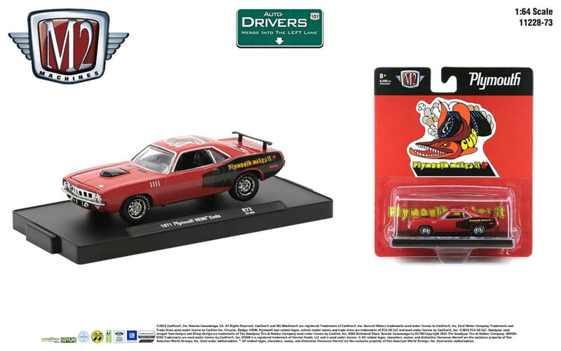 2021 M2 Machines Auto-Drivers Limited Edition 1/8,480 1971 Plymouth HEMI Cuda R73 rojo Llantas de Goma