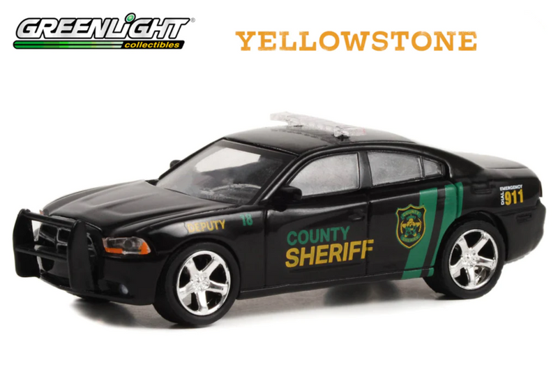 2022 Greenlight Hollywood Yellowstone 2011 Dodge Charger Pursuit negro Llantas de Goma