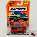 1998 Matchbox Moving Parts To The Rescue Snorkel Fire Truck rojo Bombero con Canastilla Elevadora