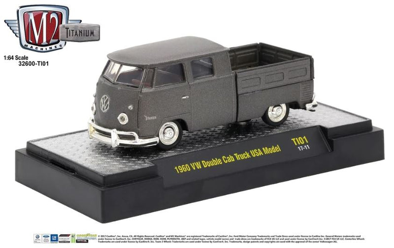 2017 M2 Machines Titanium Limited Edition 1/5,880 Volkswagen 1960 VW Double Cab Truck USA Model TI01 gris Llantas de Goma