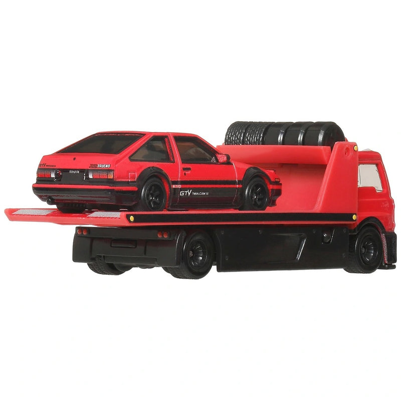 2025 Hot Wheels Premium Car Culture Team Transport Toyota AE86 Sprinter Trueno y camión Fleet Street con Llantas de Goma RR