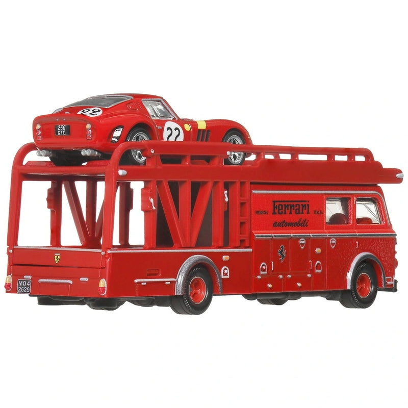 2025 Hot Wheels Premium Car Culture Team Transport Ferrari 250 GTO y camión Fiat 642 RN2 Bartoletti Transporter con Llantas de Goma RR