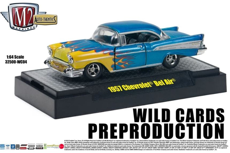 2012 M2 Machines Wild Cards Limited Edition 1957 Chevrolet Bel Air WC-04 azul metálico con flamasLlantas de Goma