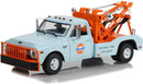2021 Greenlight Hobby Exclusive GULF 1969 Chevrolet C-30 Dually Wrecker Grúa celeste con naranja Llantas de Goma