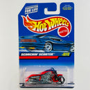 1999 Hot Wheels Scorchin' Scooter 1075 rojo MC3 base ZAMAC variante tampo completamente visible