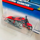 1999 Hot Wheels Scorchin' Scooter 1075 rojo MC3 base ZAMAC variante tampo completamente visible