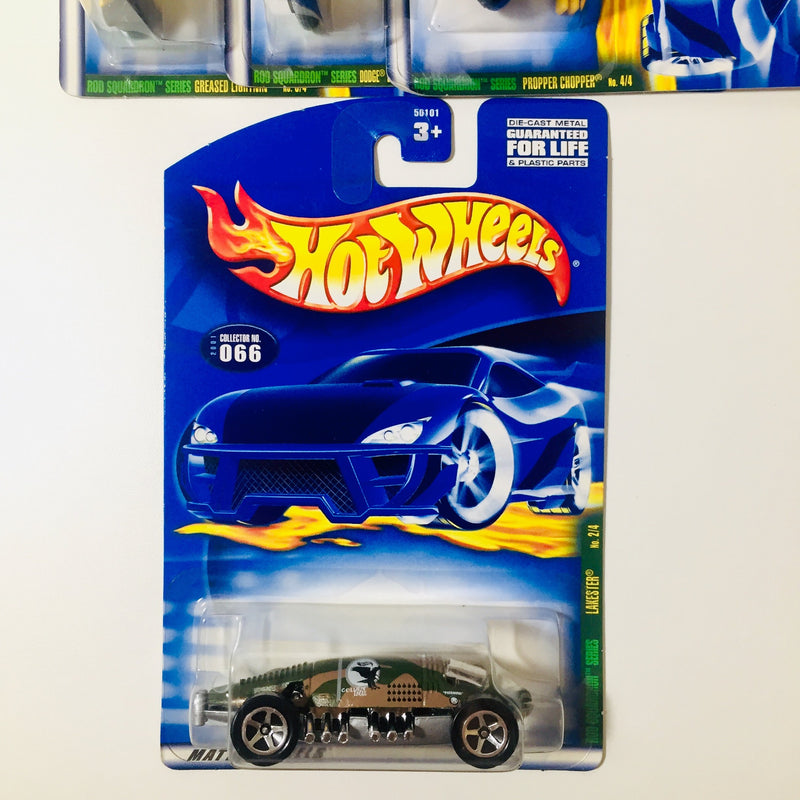 2001 Hot Wheels Rod Squadron Series Colección Set de 4 - Dodge Charger Daytona, Lakester, Greased Lightnin', Propper Chopper