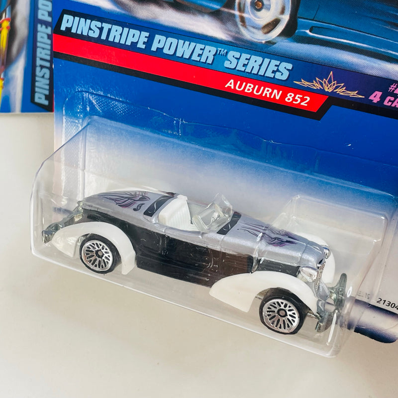 1999 Hot Wheels Pinstripe Power Series Colección Set de 4 - 34 Ford 3-Window, Tail Dragger, 65 Impala, Auburn 852