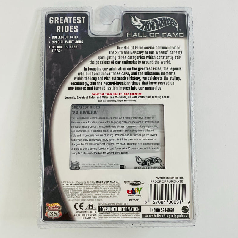 2003 Hot Wheels Hall of Fame Greatest Rides 70 Buick Riviera negro Llantas de Goma RR