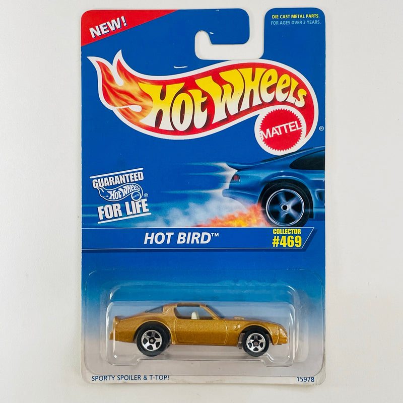 1996 Hot Wheels Hot Bird Pontiac Firebird 469 dorado metálico 5SP base ZAMAC variante Sin Fénix