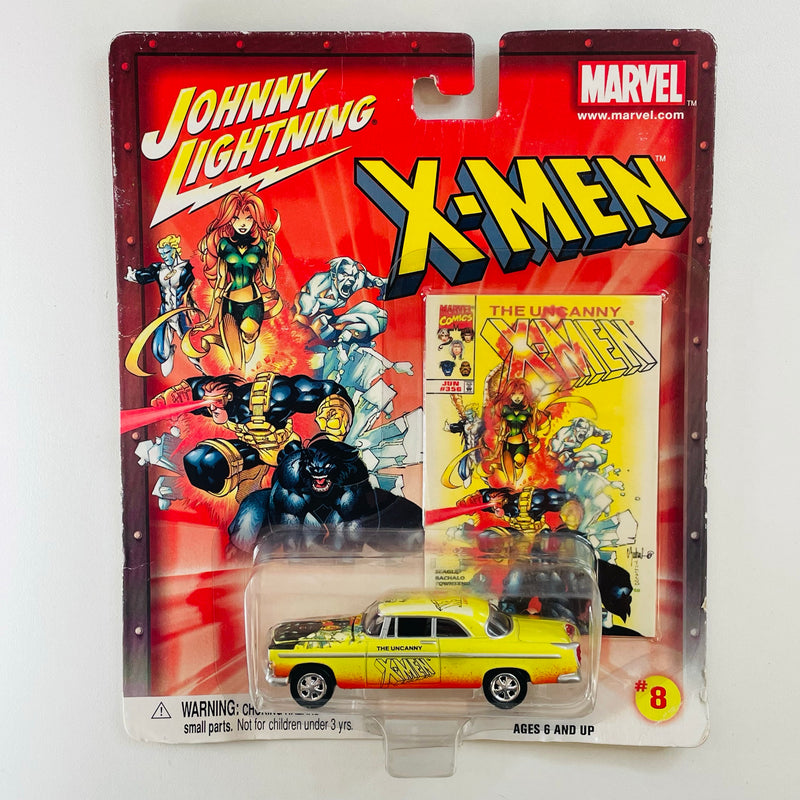2002 Johnny Lightning Marvel X-Men 55 Chrysler C-300 amarillo con Tarjeta de Comic