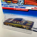 1998 Hot Wheels First Editions 65 Impala Lowrider morado metálico LW variante Tarjeta Auto Rojo