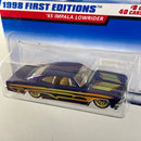 1998 Hot Wheels First Editions 65 Impala Lowrider morado metálico LW variante Tarjeta Auto Azul
