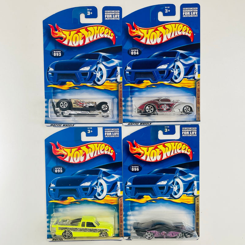 2001 Hot Wheels Skin Deep Series Colección Set de 4 - Super Comp Dragster, 41 Jeep Willys Coupe, Chevy Pro Stock Truck, Pro Stock Firebird Pontiac
