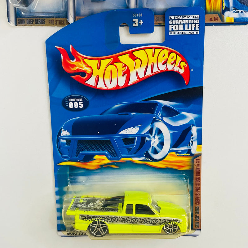 2001 Hot Wheels Skin Deep Series Colección Set de 4 - Super Comp Dragster, 41 Jeep Willys Coupe, Chevy Pro Stock Truck, Pro Stock Firebird Pontiac