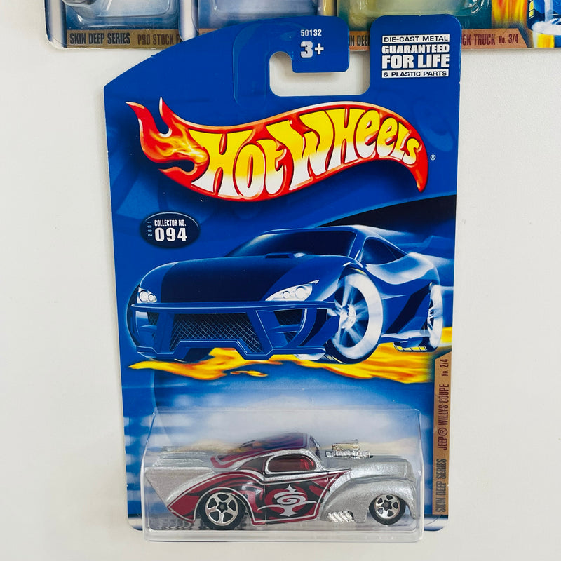 2001 Hot Wheels Skin Deep Series Colección Set de 4 - Super Comp Dragster, 41 Jeep Willys Coupe, Chevy Pro Stock Truck, Pro Stock Firebird Pontiac