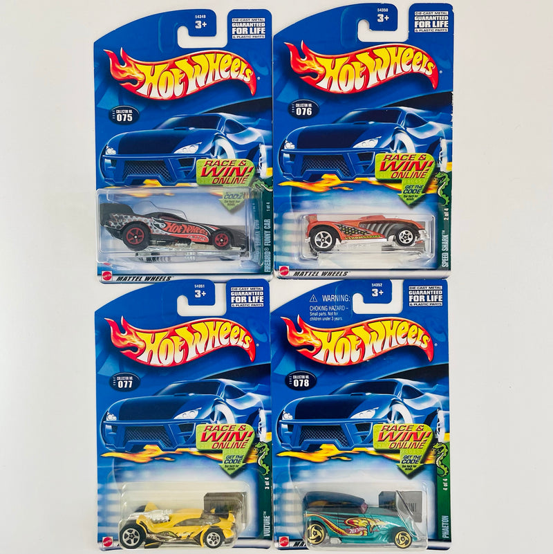 2002 Hot Wheels Cold Blooded Series Colección Set de 4 - Firebird Funny Car, Speed Shark, Vulture, Phaeton