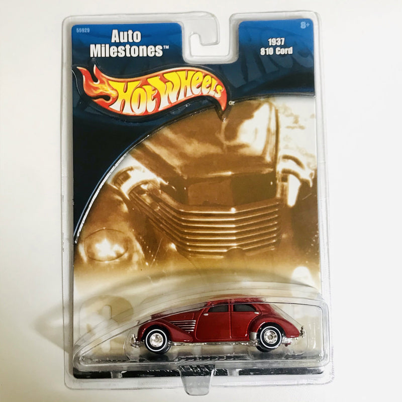 2002 Hot Wheels Auto Milestones 1937 810 Cord rojo Llantas de Goma RR