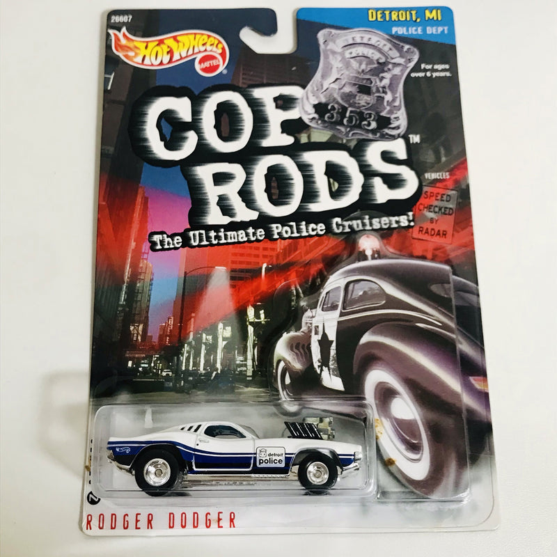 2000 Hot Wheels Cop Rods Detroit Police Rodger Dodger Exclusivo KB Toys blanco Llantas de Goma RR