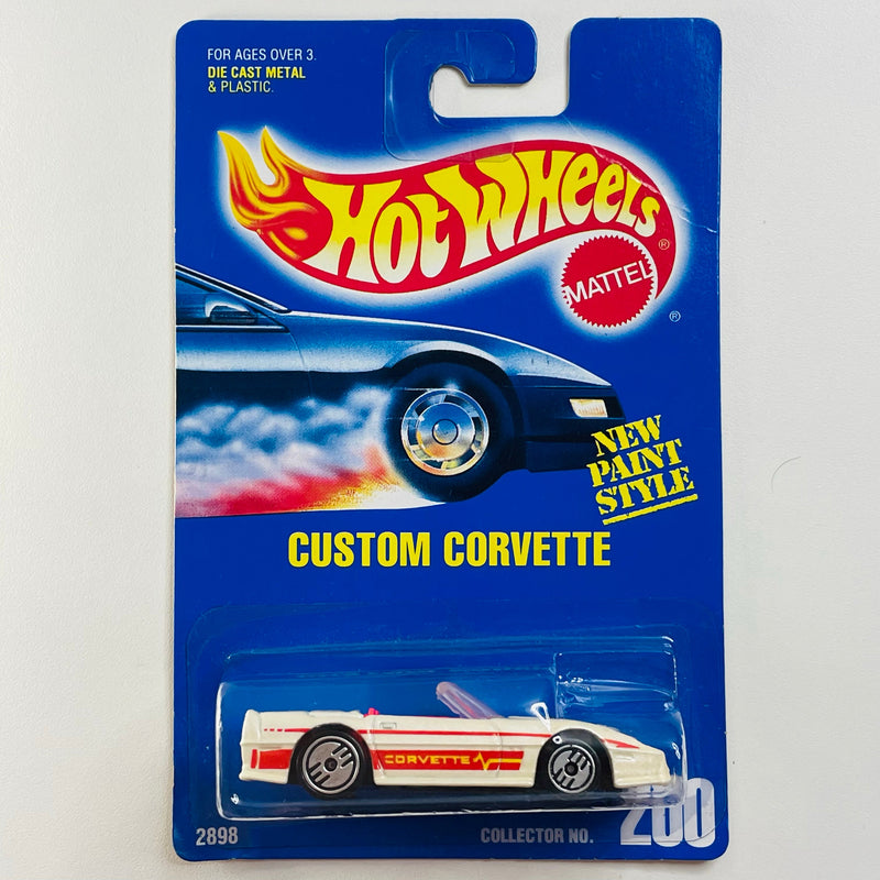 1993 Hot Wheels New Paint Style Custom Corvette 200 blanco UH variante Tampos con Borde Delgado